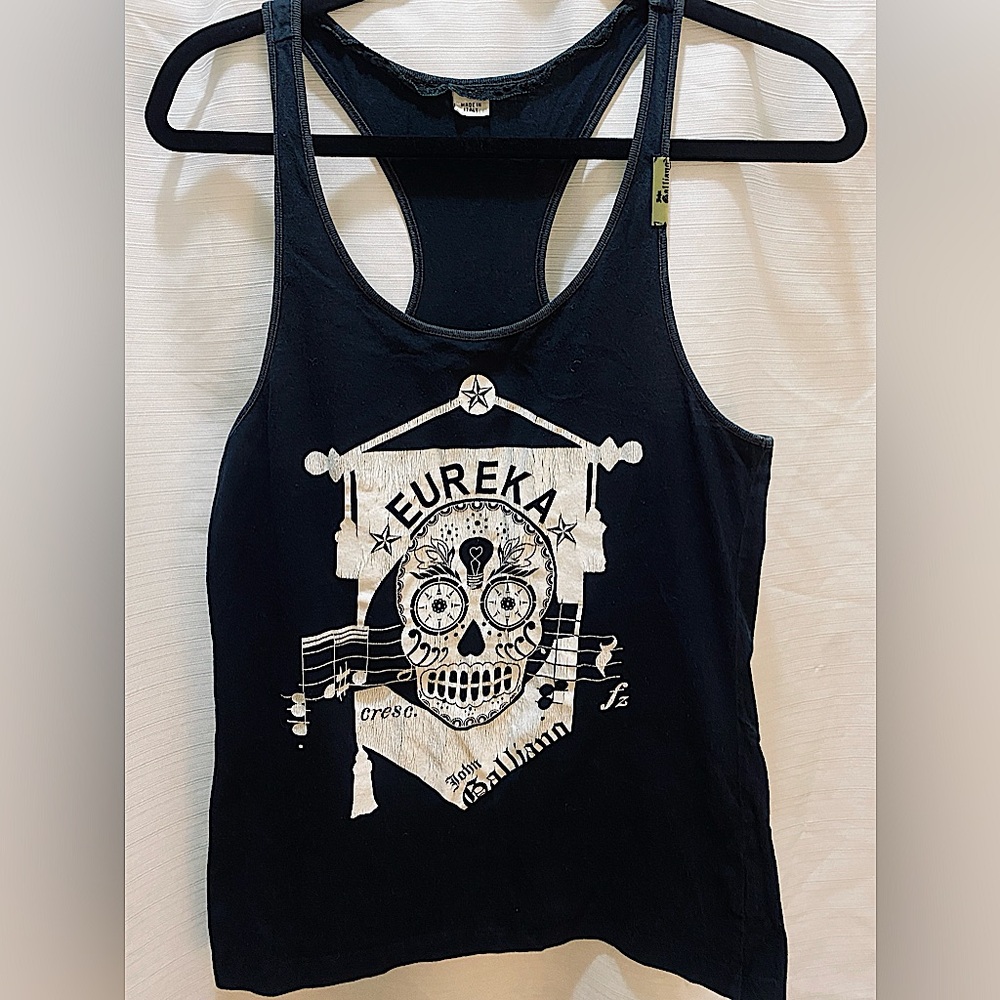JOHN GALLIANO Timeless Collectible “Eureka” Print Black Tank Top Size M